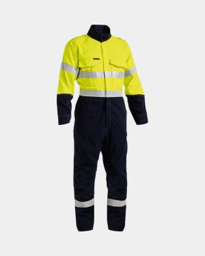 Bisley TenCate Tecasafe® Plus Taped Two Tone Hi Vis FR Engineered Vented Coverall - Yellow/Navy