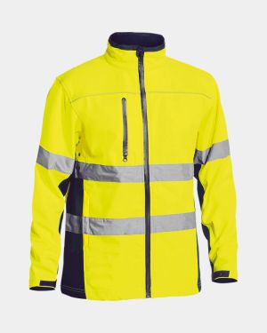 Bisley Hi Vis 3M Taped Soft Shell Jacket - Yellow/Navy