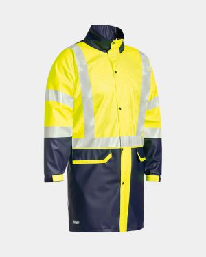 Bisley Hi Vis 3M Taped Stretch PU Raincoat - Yellow/Navy