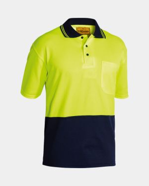 Bisley Hi Vis Short Sleeve Polo Shirt - Yellow/Navy