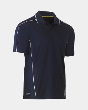 Bisley Cool Mesh Short Sleeve Polo with Reflective Piping - Navy