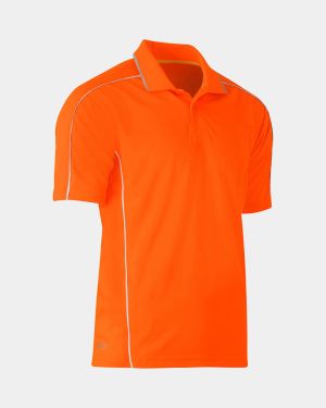 Bisley Cool Mesh Short Sleeve Polo with Reflective Piping - Orange
