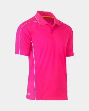 Bisley Cool Mesh Short Sleeve Polo with Reflective Piping - Pink