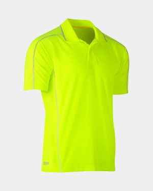 Bisley Cool Mesh Short Sleeve Polo with Reflective Piping - Yellow