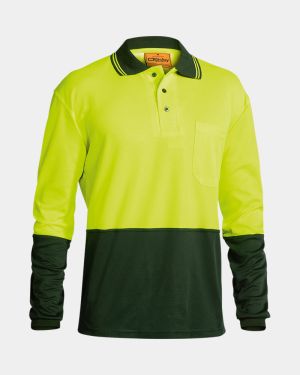 Bisley Hi Vis Long Sleeve Polo Shirt - Yellow/Bottle