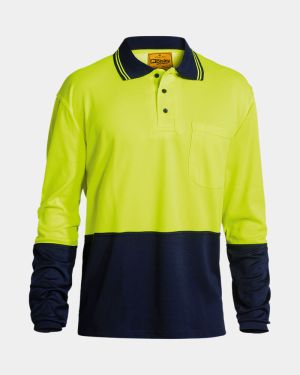 Bisley Hi Vis Long Sleeve Polo Shirt - Yellow/Navy