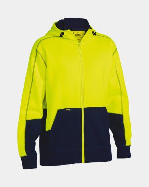 Bisley Hi Vis Fleece Hooded Jacket - Yellow/Navy