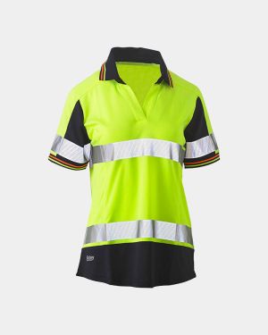 Bisley Women's Taped Two Tone Hi Vis Polo - Yellow/Navy