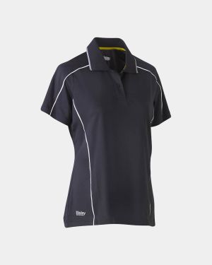 Bisley Women’s Cool Mesh Polo with Reflective Piping - Charcoal