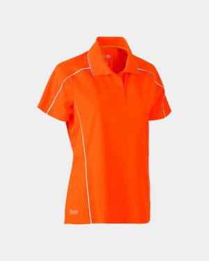 Bisley Women’s Cool Mesh Polo with Reflective Piping - Orange