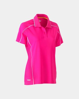 Bisley Women’s Cool Mesh Polo with Reflective Piping - Pink
