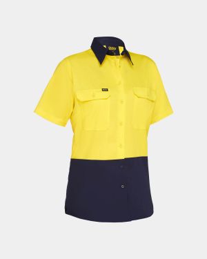 Bisley Women's Lightweight Hi Vis Shirt - Yellow/Navy