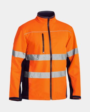 Bisley Hi Vis 3M Taped Soft Shell Jacket - Orange/Navy