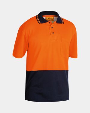Bisley Hi Vis Short Sleeve Polo Shirt - Orange/Navy