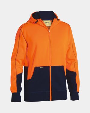 Bisley Hi Vis Fleece Hooded Jacket - Orange/Navy
