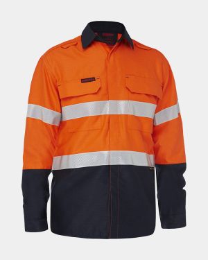 Bisley Apex 160 Taped HiVis FR Ripstop Vented Shirt - Orange/Navy