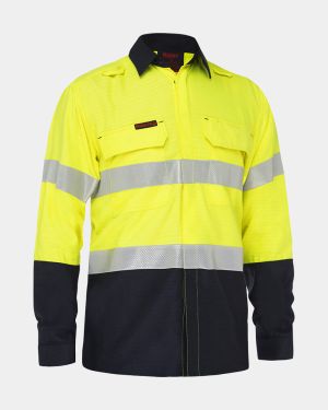 Bisley Apex 160 Taped HiVis FR Ripstop Vented Shirt - Yellow/Navy