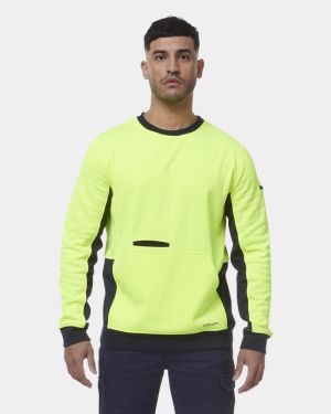 King Gee Hi Vis Spliced Crew Neck Fleece Jumper - Yellow/Navy