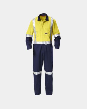 Hard Yakka 3M Taped Hi Vis Two Tone Cotton Drill Coverall - Yellow/Navy
