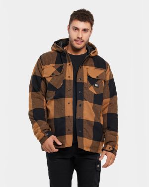 CAT Hooded Flannel Shirt Jacket - Black/Bronze