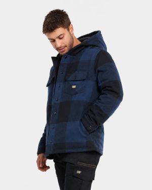 CAT Hooded Flannel Shirt Jacket - Detroit Blue/Black