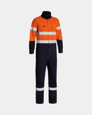 Bisley TenCate Tecasafe® Plus Taped Two Tone Hi Vis FR Engineered Vented Coverall - Orange/Navy