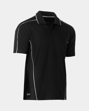 Bisley Cool Mesh Short Sleeve Polo with Reflective Piping - Black