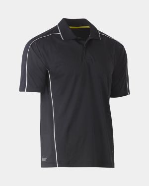 Bisley Cool Mesh Short Sleeve Polo with Reflective Piping - Charcoal