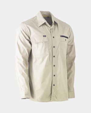 Bisley Flx & Move™ Long Sleeve Utility Work Shirt - Stone