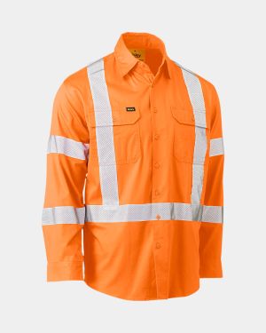 Bisley Hi Vis 3M Taped X-Back Lightweight Drill Shirt - Rail Orange