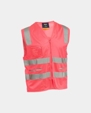 Bisley Taped Hi Vis Vest with Zip - Pink