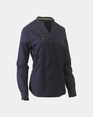 Bisley Women's Stretch V-Neck Closed Front Shirt - Navy