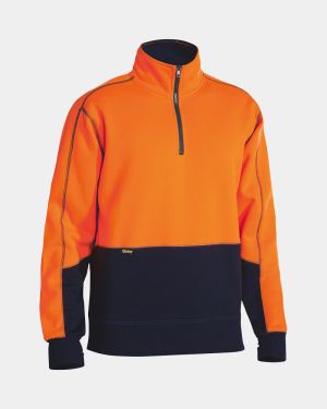 Bisley Hi Vis Fleece Pullover - Orange/Navy