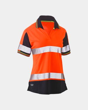 Bisley Women's Taped Two Tone Hi Vis Polo - Orange/Navy