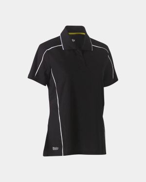 Bisley Women’s Cool Mesh Polo with Reflective Piping - Black