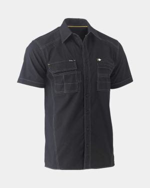Bisley Flx & Move™ Short Sleeve Utility Work Shirt - Black