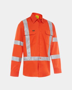 Bisley Hi Vis 3M Taped X-Back Lightweight Drill Shirt - Orange