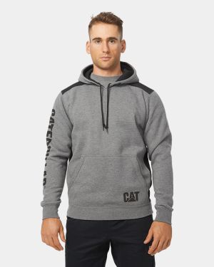 CAT Logo Panel Hooded Sweatshirt - Grey