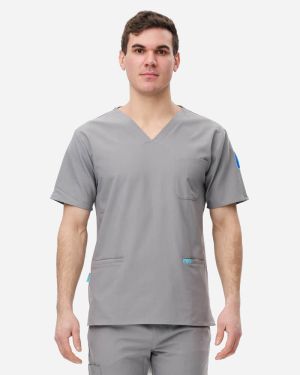 Epoch 3-Pocket Scrub Top - Dove Grey