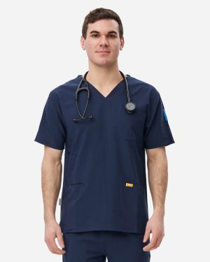 Epoch 3-Pocket Scrub Top - Navy