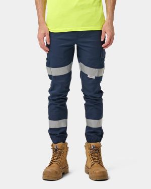 Elwood Reflective Cuffed Elastic Waist Pant - Navy