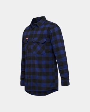 Hard Yakka Foundations Check Flannel Long Sleeve Shirt - Blue