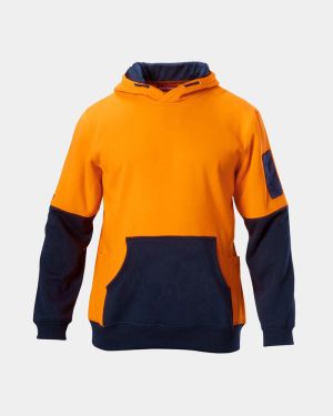 Hard Yakka Hi Vis Two Tone Brushed Fleece Hoodie - Orange/Navy