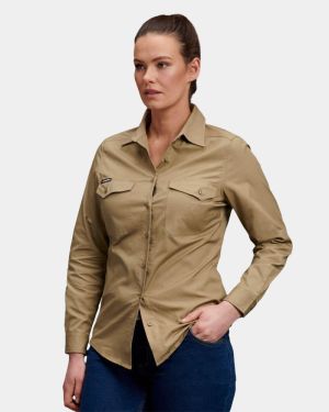 King Gee Women's Workcool 2 Long Sleeve Shirt - Khaki