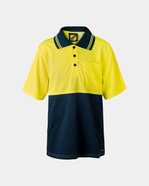 WorkCraft Kids Hi Vis Two Tone Short Sleeve Polo - Yellow/Navy