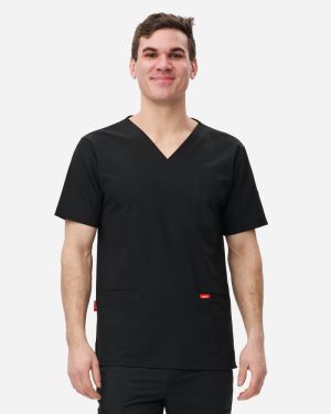 Epoch 3-Pocket Scrub Top - Black