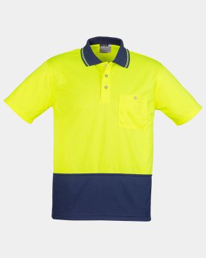 Syzmik Unisex Hi Vis Short Sleeve Basic Spliced Polo - Yellow/Navy