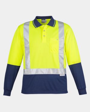 Syzmik Hi Vis Shoulder Taped Long Sleeve Polo - Yellow/Navy