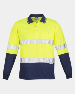 Syzmik Hi Vis Taped Long Sleeve Polo - Yellow/Navy