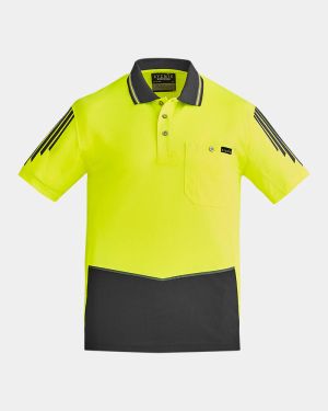 Syzmik Hi Vis Flux Short Sleeve Polo - Yellow/Charcoal